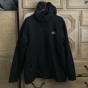 Black hooded (removable) winter coat.